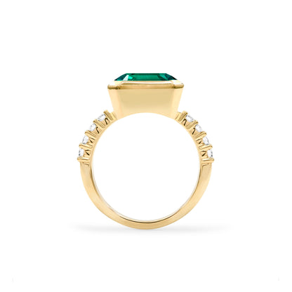 Warren Horizontal Emerald Ring with Diamonds in 14k Gold (May)