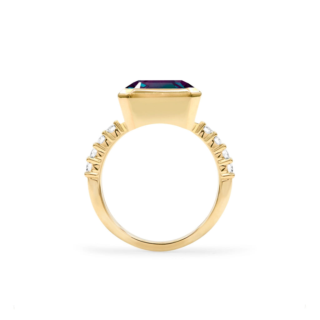 Warren Horizontal Alexandrite Ring with Diamonds in 14k Gold (June)