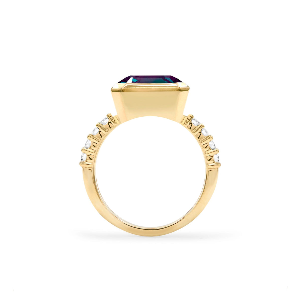Warren Horizontal Alexandrite Ring with Diamonds in 14k Gold (June)