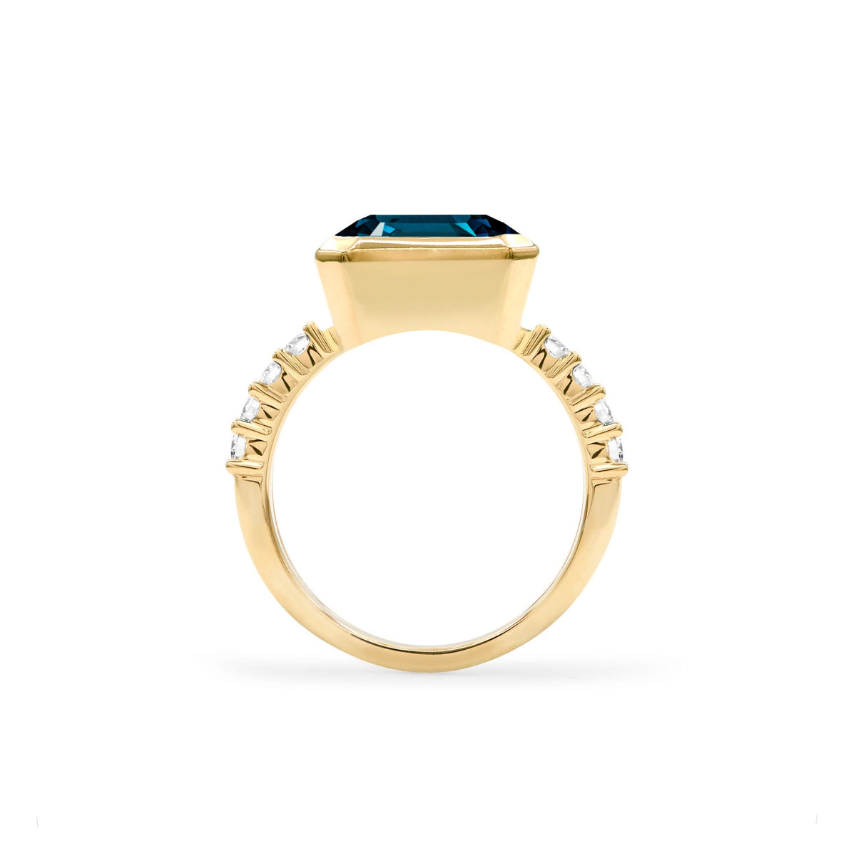 Warren Horizontal Atlantic Blue Topaz Ring with Diamonds in 14k Gold (December)