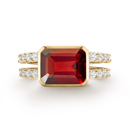 Warren Horizontal Garnet Ring with Diamonds in 14k Gold (January)