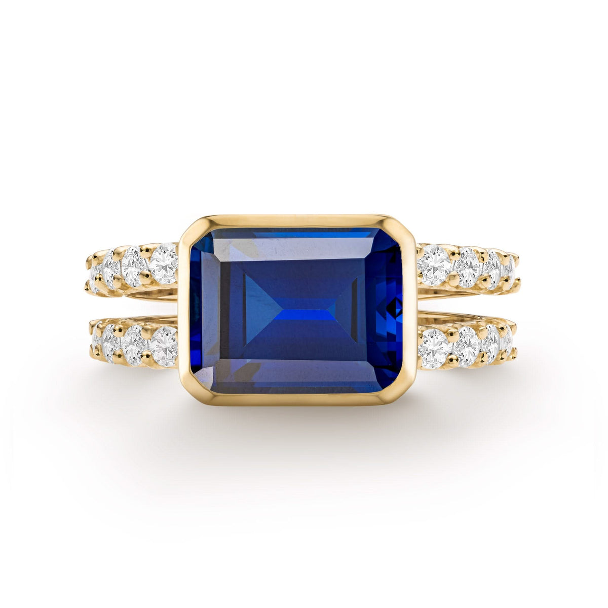 Warren Horizontal Sapphire Ring with Diamonds in 14k Gold (September)
