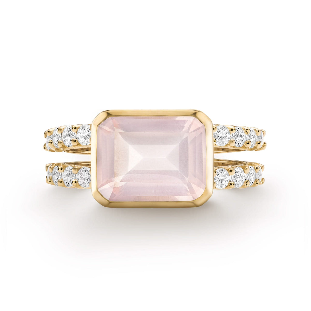 Warren Horizontal Rose Quartz Ring with Diamonds in 14k Gold (October)