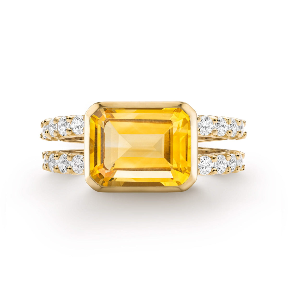 Warren Horizontal Citrine Ring with Diamonds in 14k Gold (November)