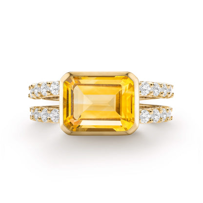 Warren Horizontal Citrine Ring with Diamonds in 14k Gold (November)