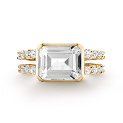 Warren Horizontal White Topaz Ring with Diamonds in 14k Gold (April)