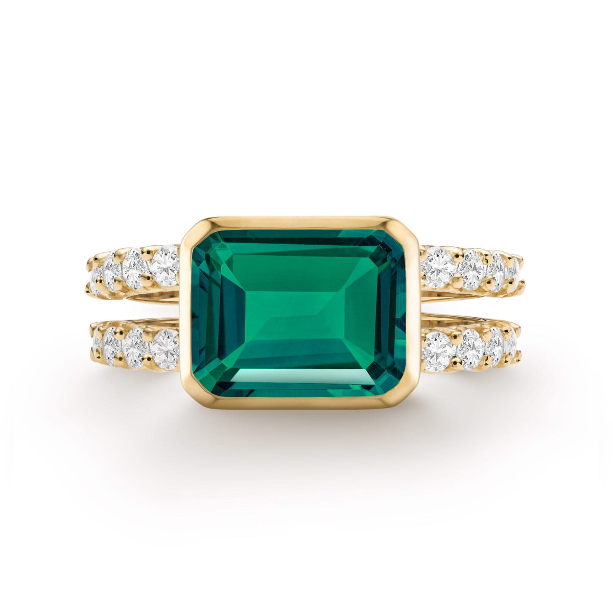Warren Horizontal Emerald Ring with Diamonds in 14k Gold (May)
