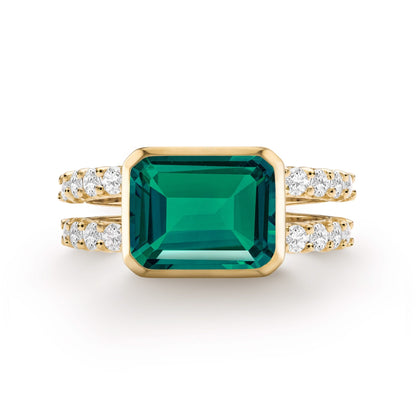 Warren Horizontal Emerald Ring with Diamonds in 14k Gold (May)