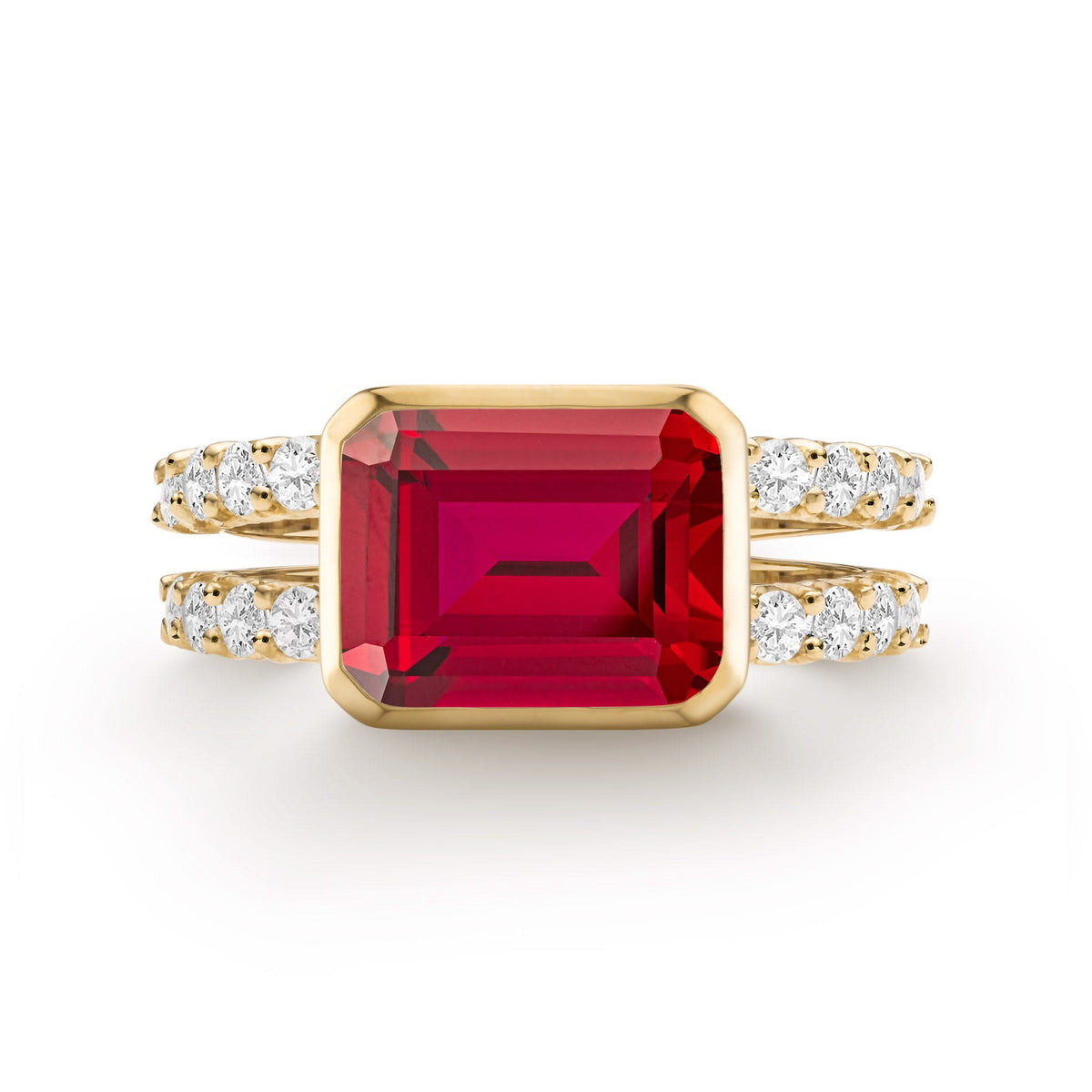 Warren Horizontal Ruby Ring with Diamonds in 14k Gold (July)