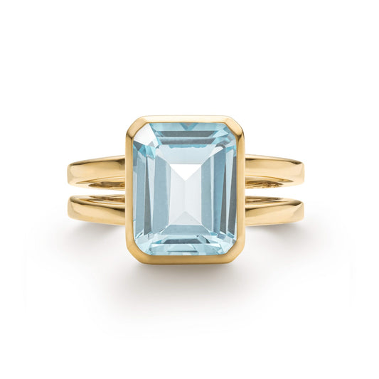 Warren Vertical Nantucket Blue Topaz Ring in 14k Gold (December)