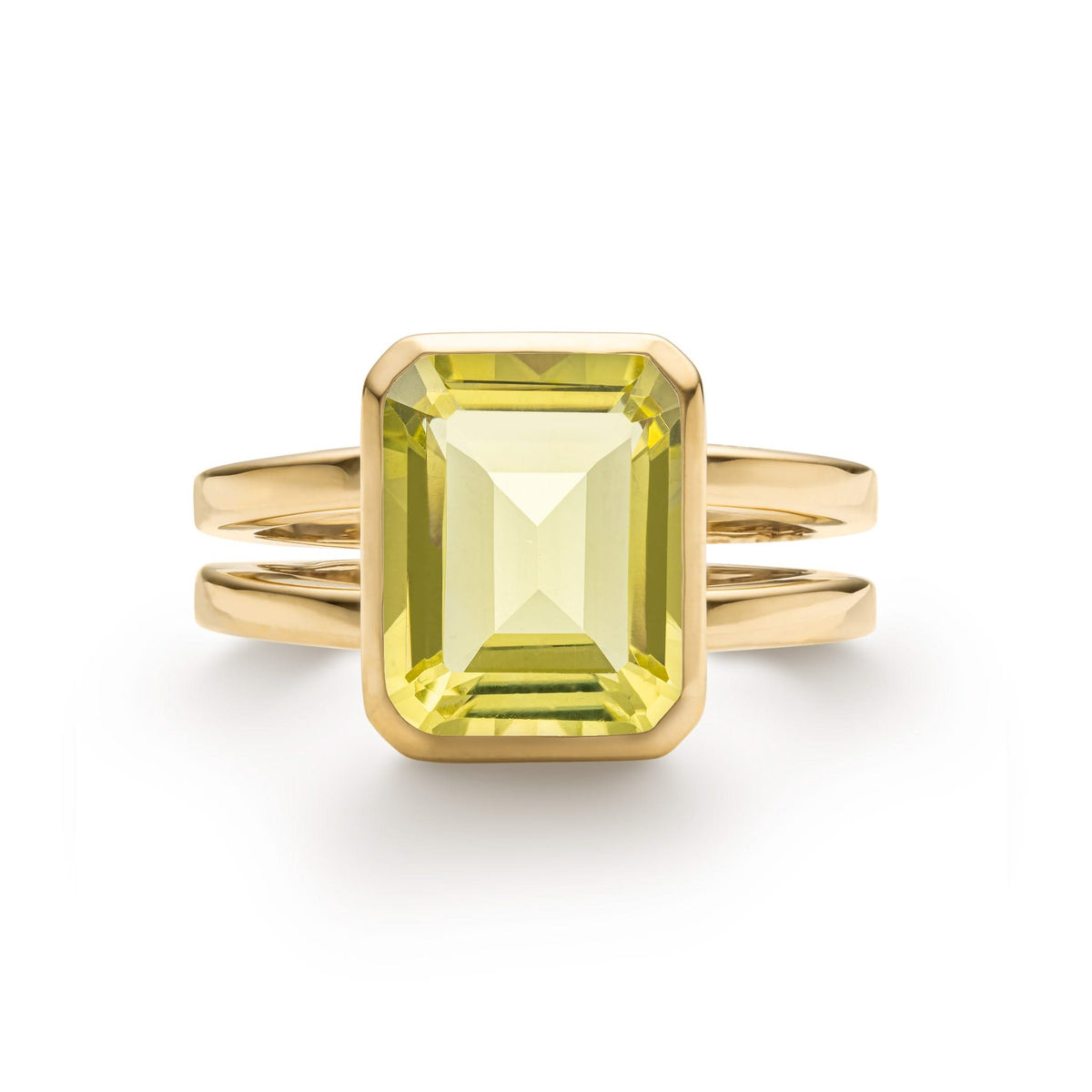 Warren Vertical Lemon Verbena Quartz Ring in 14k Gold (August)