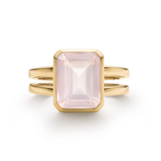 Warren Vertical Rose Quartz Ring in 14k Gold (October)