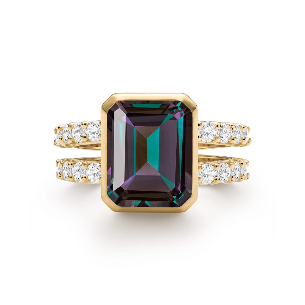 Warren Vertical Alexandrite Ring with Diamonds in 14k Gold (June)