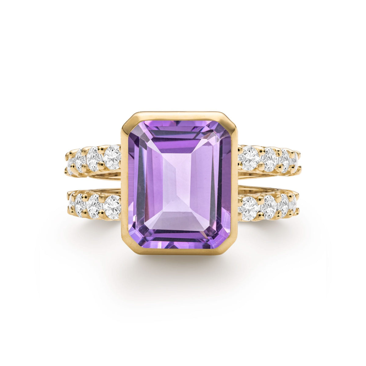 Warren Vertical Amethyst Ring with Diamonds in 14k Gold (February)