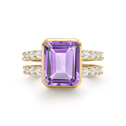 Warren Vertical Amethyst Ring with Diamonds in 14k Gold (February)