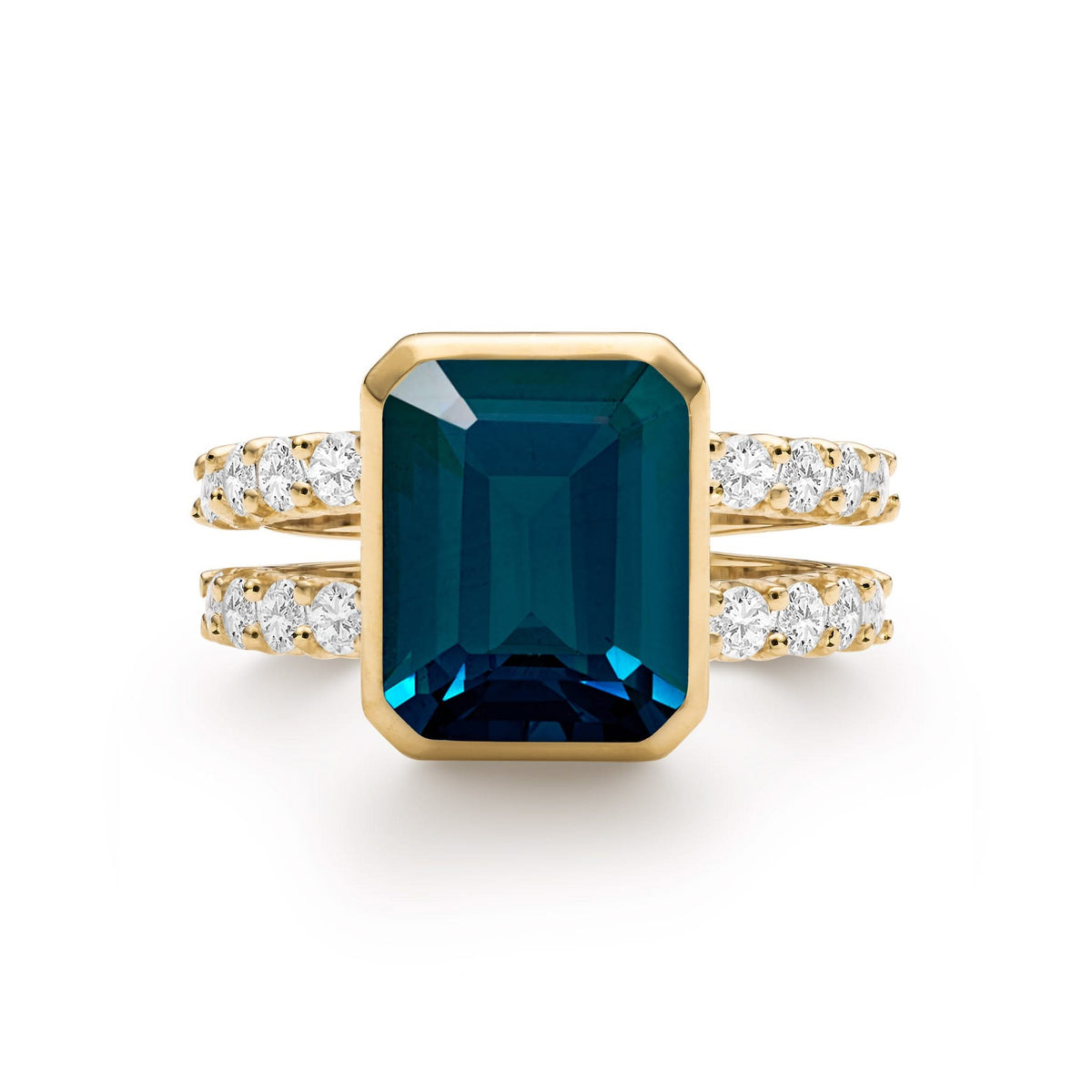 Warren Vertical Atlantic Blue Topaz Ring with Diamonds in 14k Gold (December)