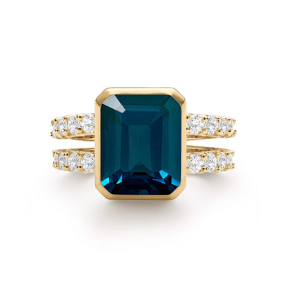 Warren Vertical Atlantic Blue Topaz Ring with Diamonds in 14k Gold (December)