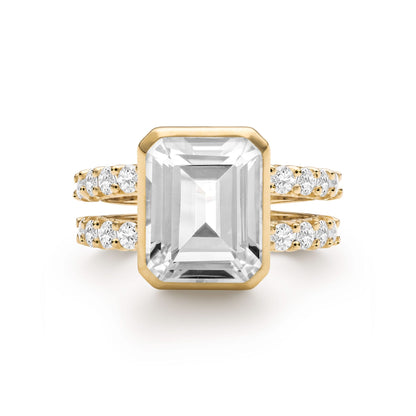 Warren Vertical White Topaz Ring with Diamonds in 14k Gold (April)