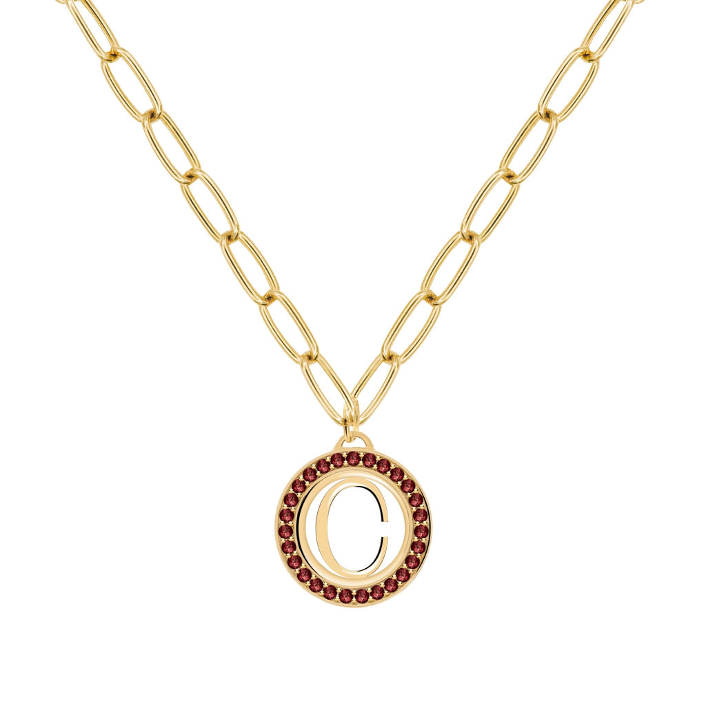 Letter & Garnet Pendant in 14k Gold (January)