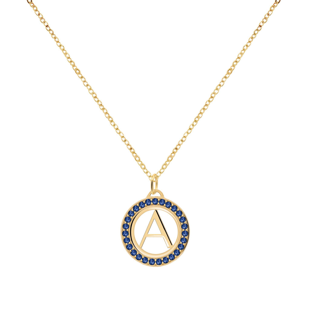 Letter & Sapphire Pendant in 14k Gold (September)