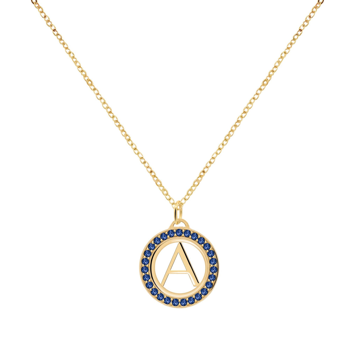 Letter & Sapphire Pendant in 14k Gold (September)
