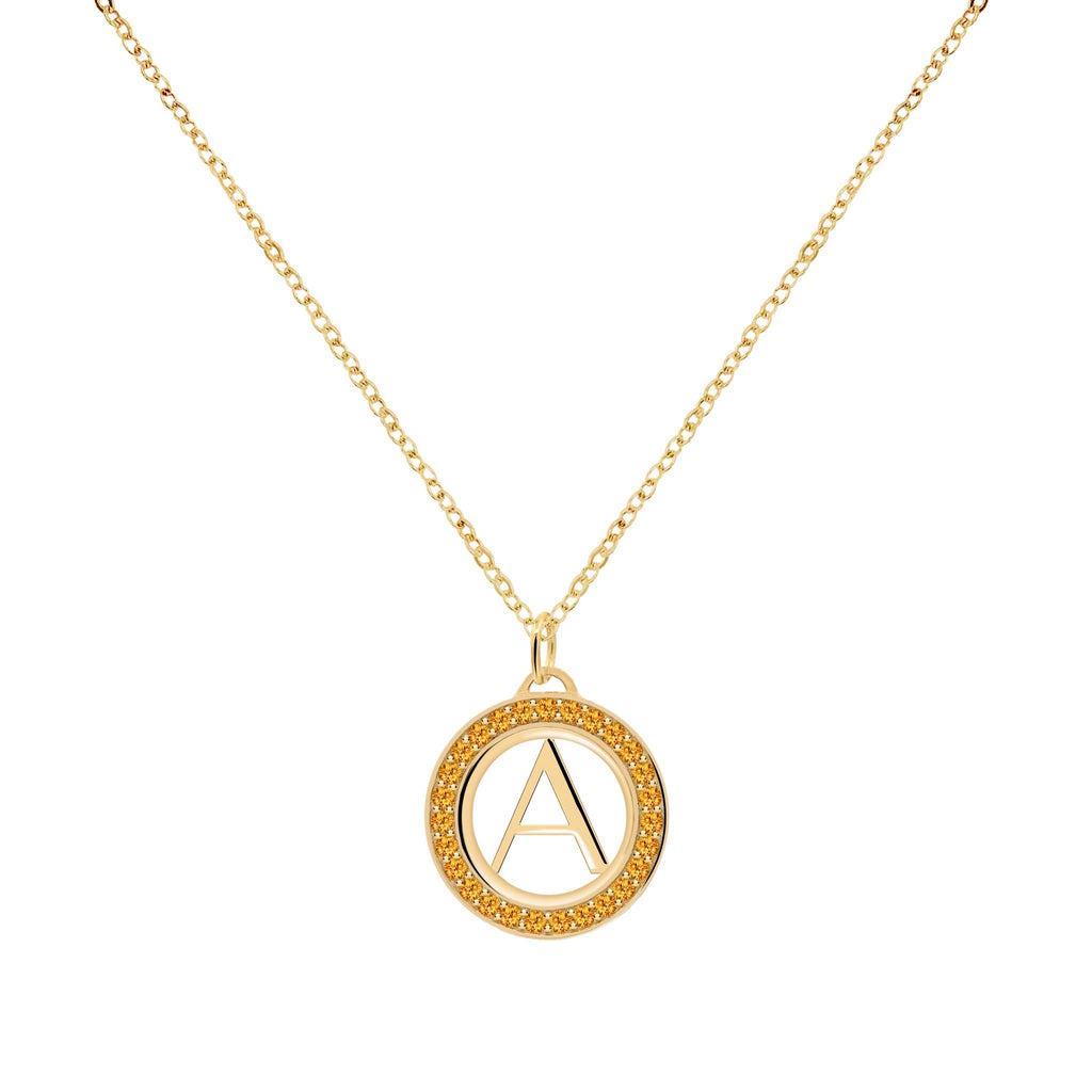 Letter & Citrine Pendant in 14k Gold (November)