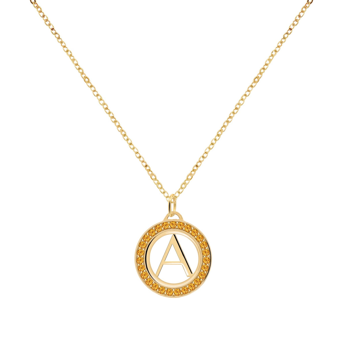 Letter & Citrine Pendant in 14k Gold (November)