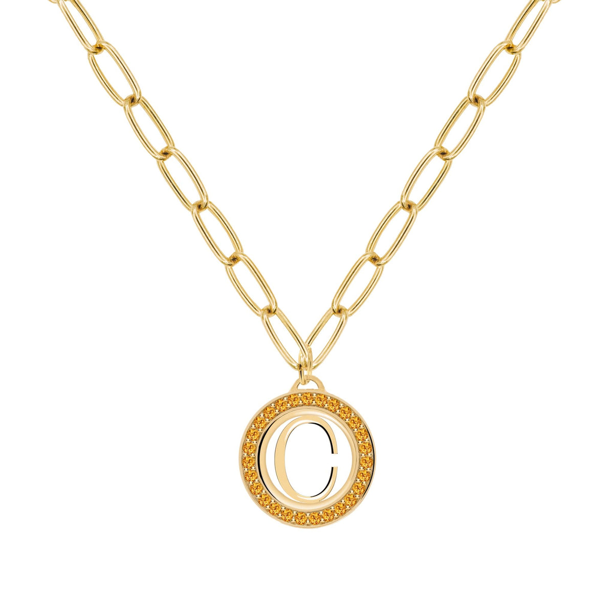 Letter & Citrine Pendant in 14k Gold (November)
