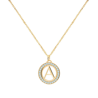 Letter & Nantucket Blue Topaz Pendant in 14k Gold (December)