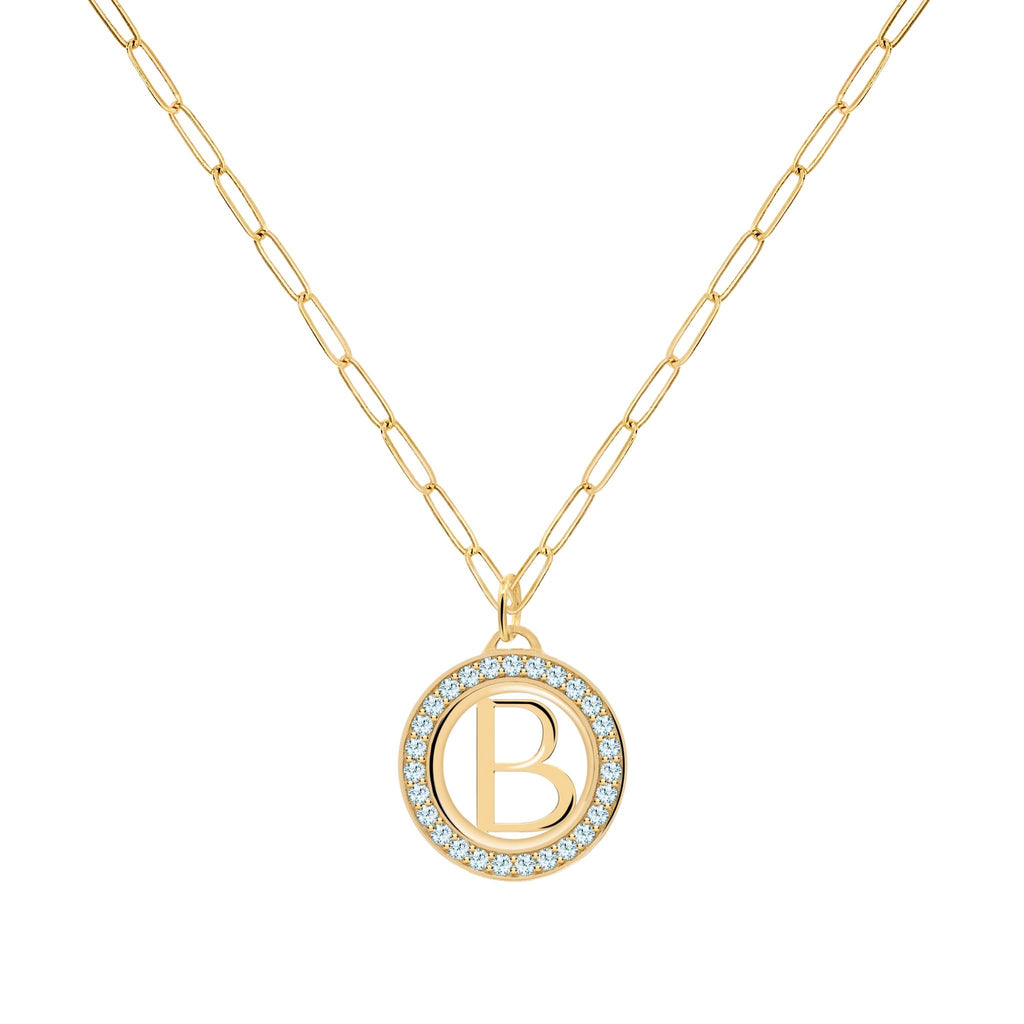 Letter & Nantucket Blue Topaz Pendant in 14k Gold (December)