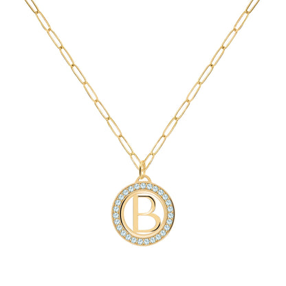 Letter & Nantucket Blue Topaz Pendant in 14k Gold (December)