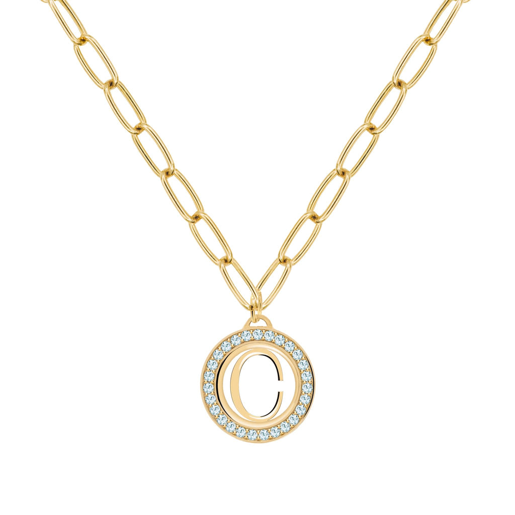 Letter & Nantucket Blue Topaz Pendant in 14k Gold (December)
