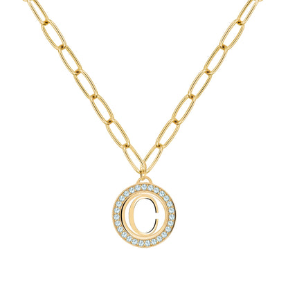 Letter & Nantucket Blue Topaz Pendant in 14k Gold (December)
