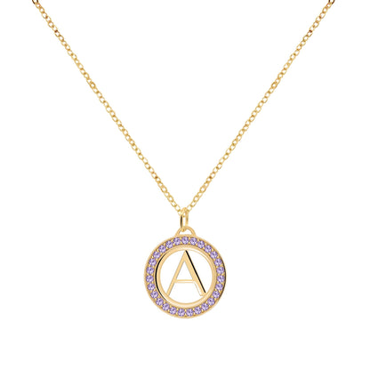 Letter & Amethyst Pendant in 14k Gold (February)