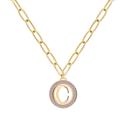 Letter & Amethyst Pendant in 14k Gold (February)