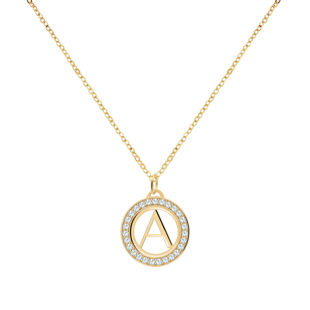 Letter & Aquamarine Pendant in 14k Gold (March)