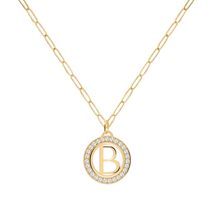 Letter & White Topaz Pendant in 14k Gold (April)