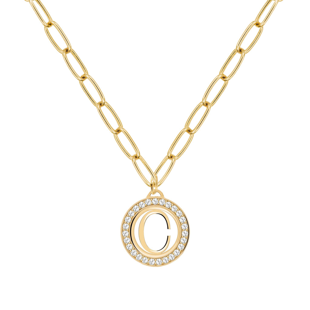 Letter & White Topaz Pendant in 14k Gold (April)