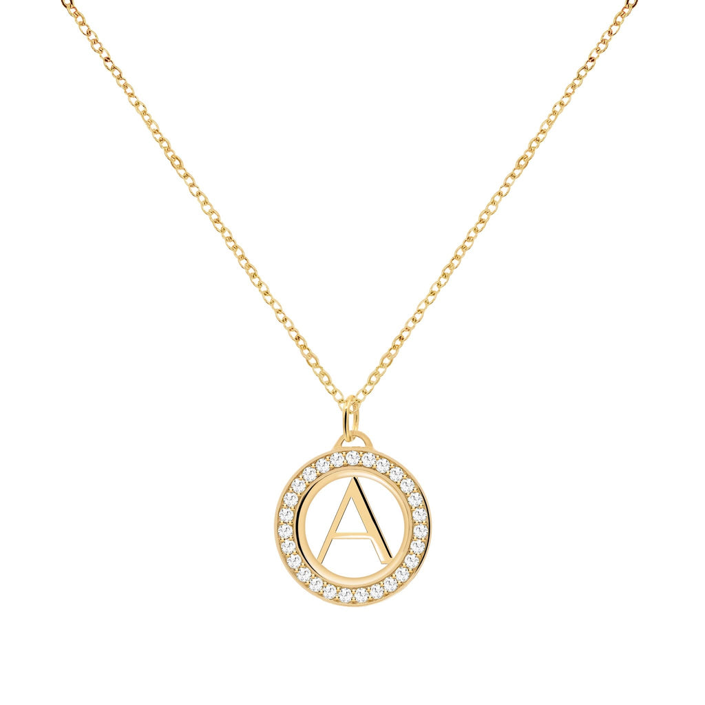 Letter & Birthstone Pendant in 14k Gold