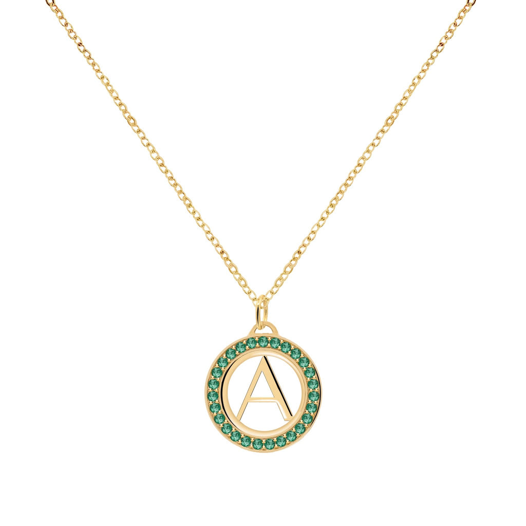 Letter & Emerald Pendant in 14k Gold (May)
