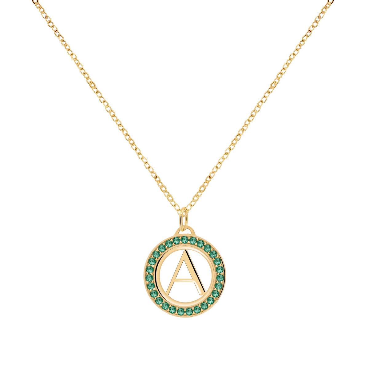 Letter & Emerald Pendant in 14k Gold (May)