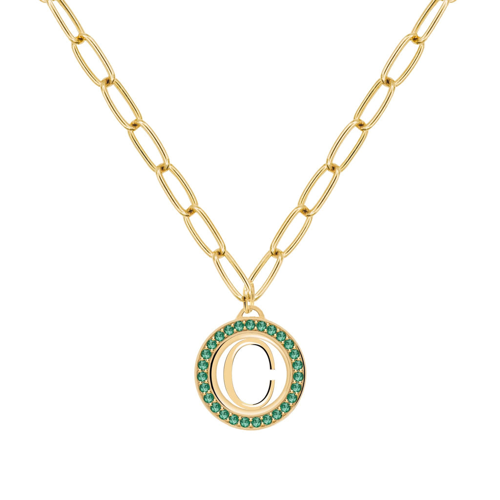 Letter & Emerald Pendant in 14k Gold (May)