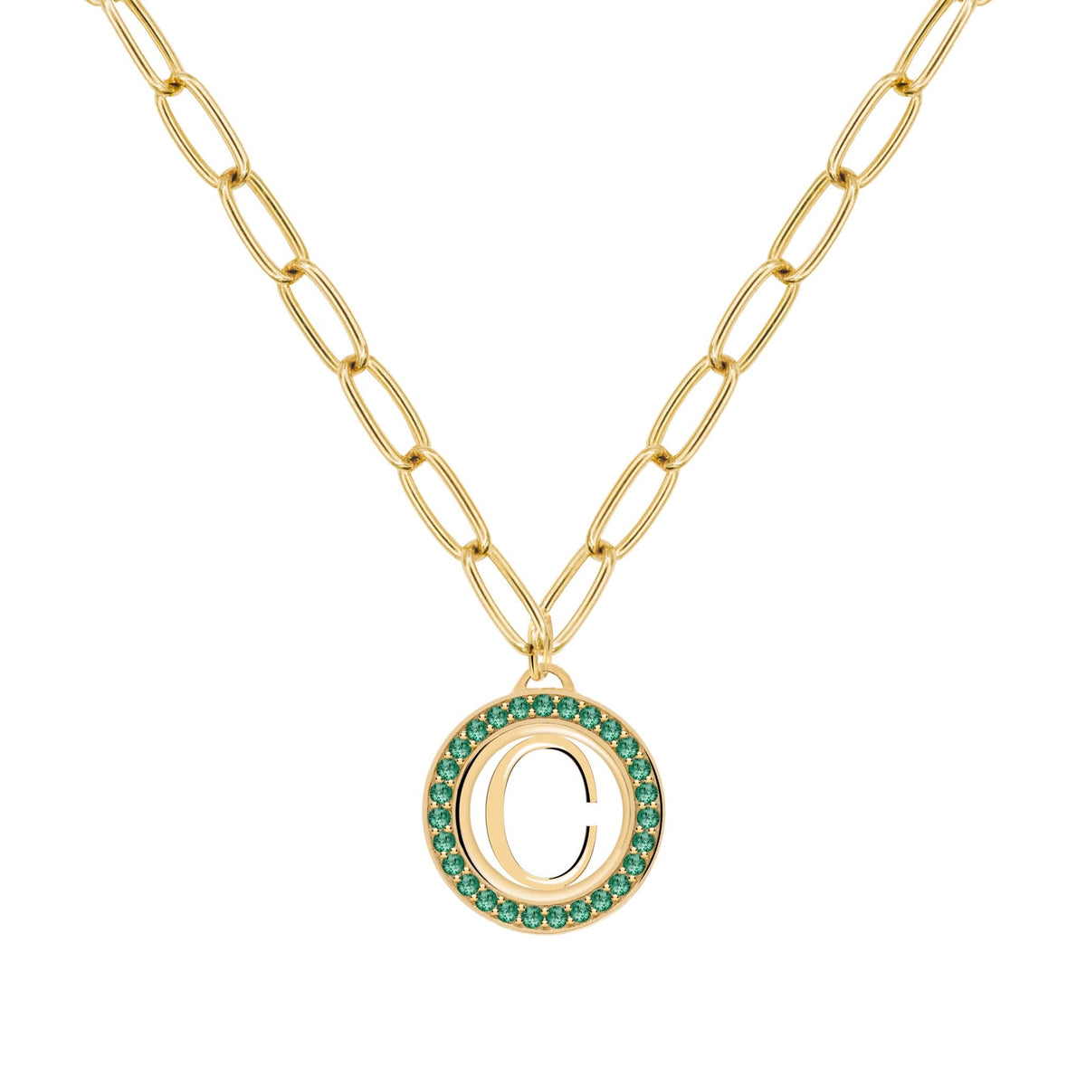 Letter & Emerald Pendant in 14k Gold (May)