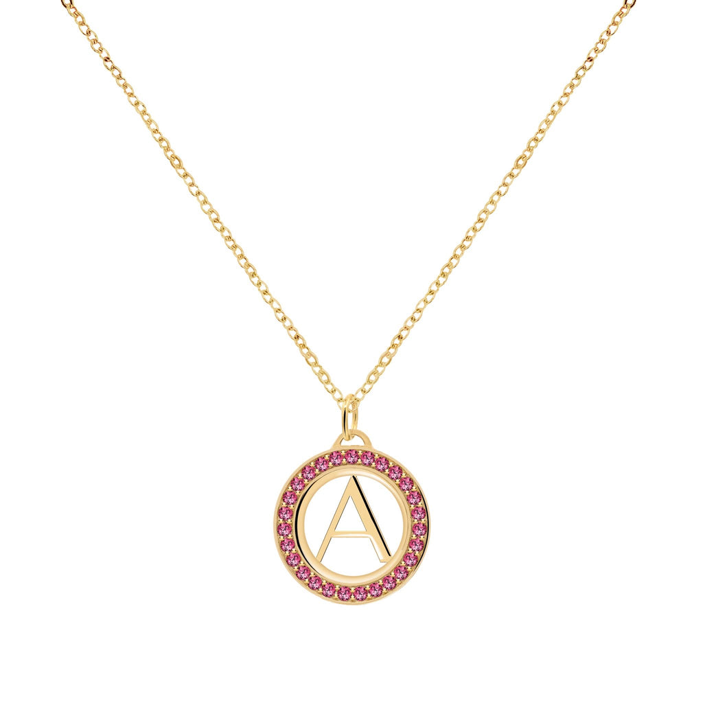 Letter & Ruby Pendant in 14k Gold (July)