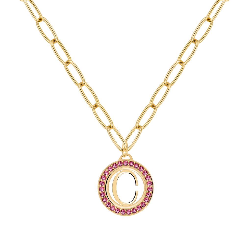 Letter & Ruby Pendant in 14k Gold (July)