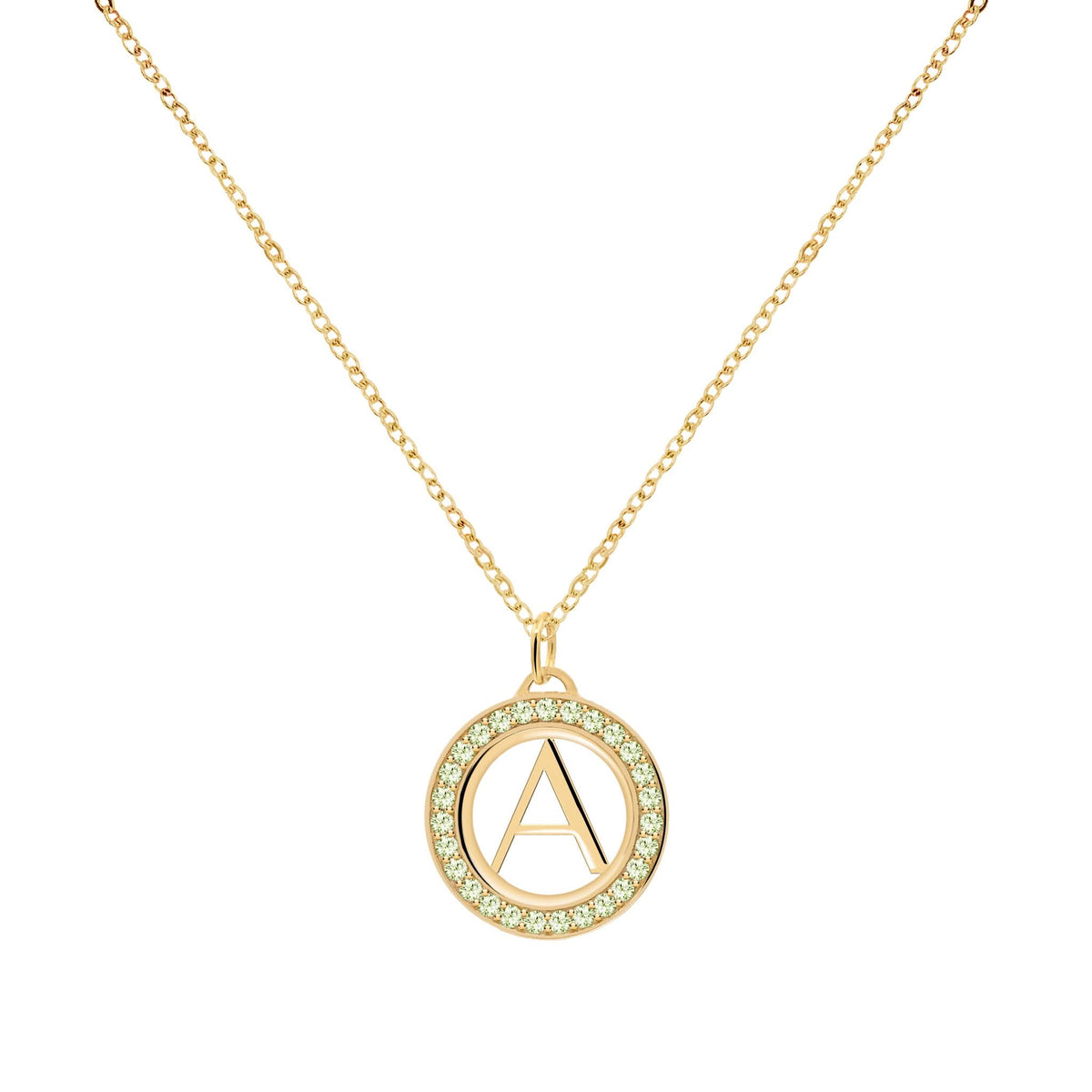 Letter & Peridot Pendant in 14k Gold (August)