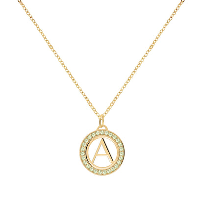 Letter & Peridot Pendant in 14k Gold (August)