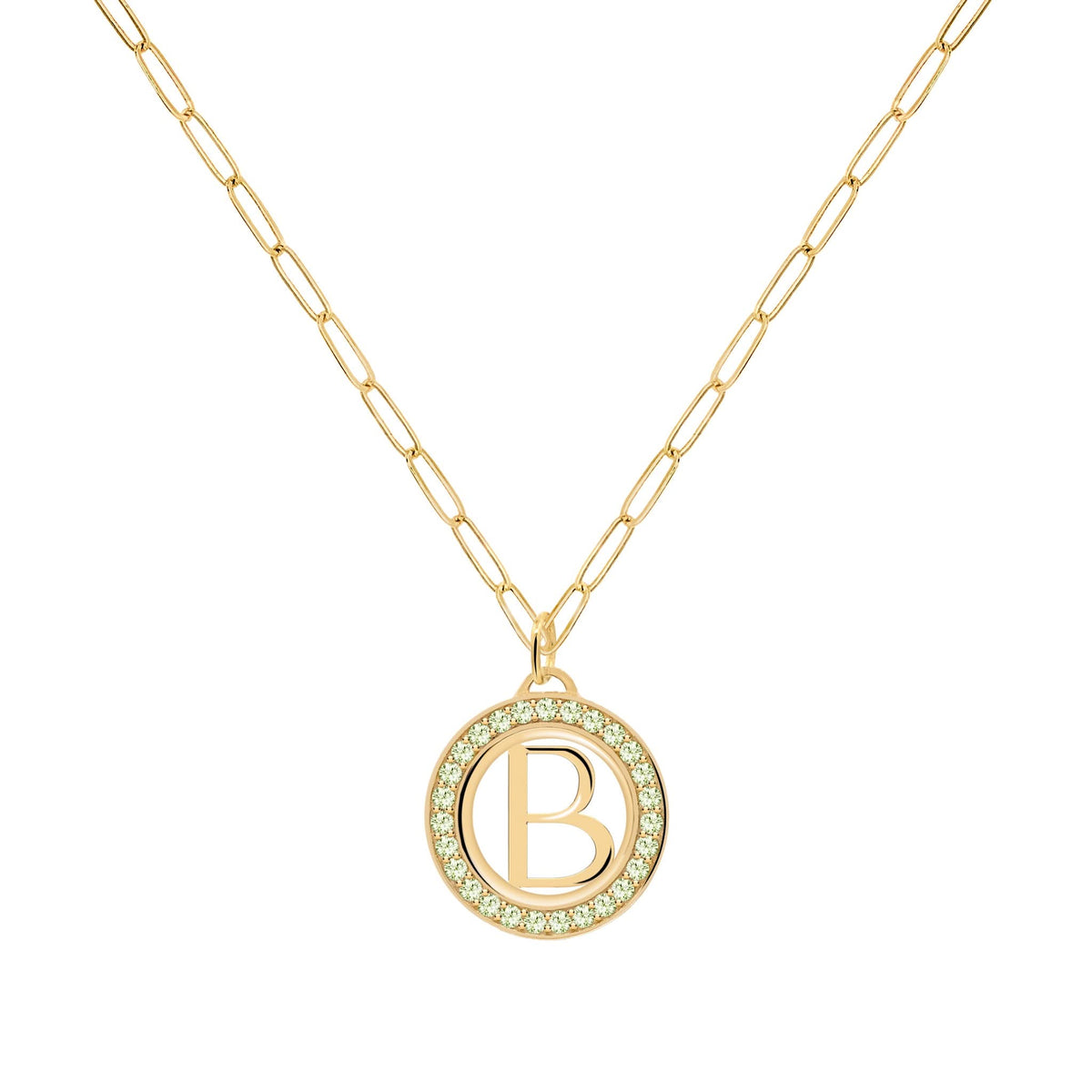 Letter & Peridot Pendant in 14k Gold (August)