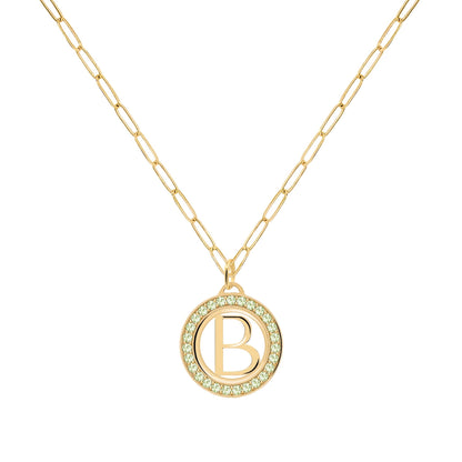 Letter & Peridot Pendant in 14k Gold (August)