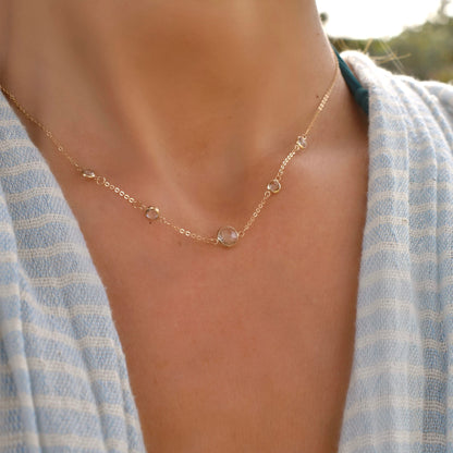 1 Grand & 4 Petite White Topaz Necklace in 14k Gold (April)